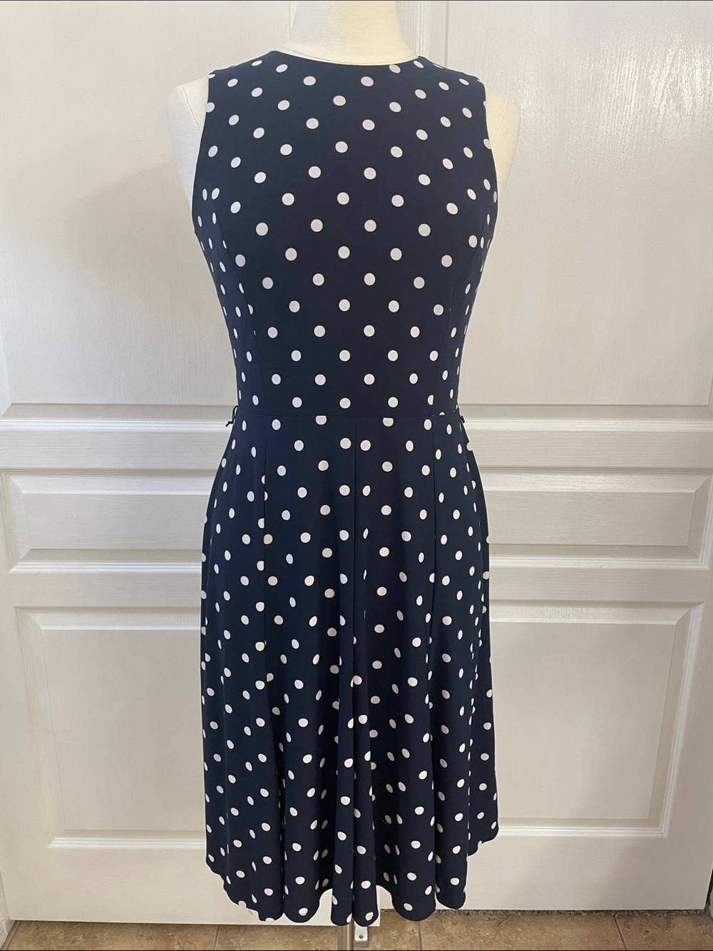 Ralph Lauren Navy Polka Dot Sleeveless Fit-and-Flare Dress